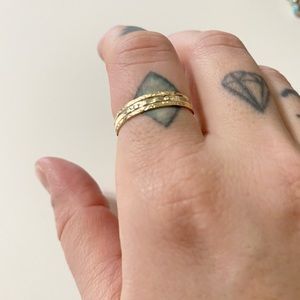 Vintage 10K stackable textured yellow gold and sterling silver band